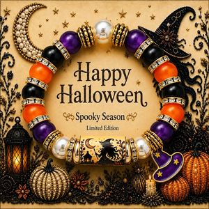 Pulsera de cuentas de Halloween, brazalete con dijes, joyería de cuentas moradas, negras, naranjas y doradas, regalo para festivales - Product Image 1