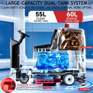 Nettoyeur de sols industriel électrique autoporté sur batterie 24V 200AH, machine de nettoyage de sols routiers alimentée par batterie, balayeuse - Product Image 3