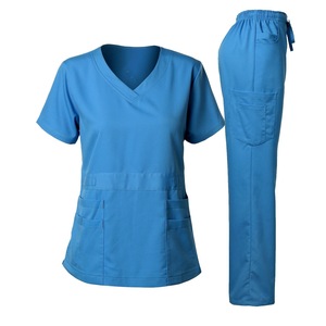 Women <b>Scrub</b> Set Wine Red V-Neck Top And Pants Moisture Wicking Hospital Uniforms For Medical Staff - Product Image 4