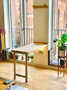 Table Murphy en chêne massif, bureau mural rabattable, rectangulaire, fait main, <span class=keywords><strong>cadre</strong></span> épaissi, gain de place (50x90 cm) - Product Image 1