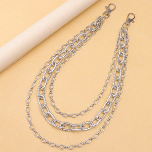 Chaîne de pantalon multicouche en argent tibétain gaufré, accessoire unisexe pour hip-hop et danse de rue, blanc K - Product Image 4