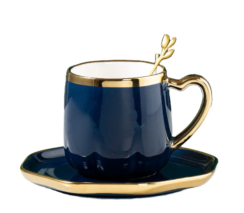 Ly Cà Phê Và Đĩa Đặt Theo Phong Cách Châu Âu Với Hộp Quà Tặng Tinh Tế Đầy Màu Sắc Glaze Gleaming Gold Trim Coffee Mug Với Tấm