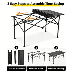Table IGT portable moderne à hauteur réglable en bois avec sac de transport, pliable pour pique-nique, <span class=keywords><strong>camping</strong></span> et cuisine en extérieur - Product Image 2