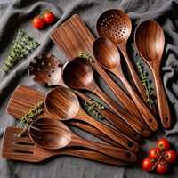 En stock, lot de 12 ustensiles de cuisine en teck naturel pour la cuisson, ustensiles de cuisine professionnels antiadhésifs, kit d'outils réutilisables