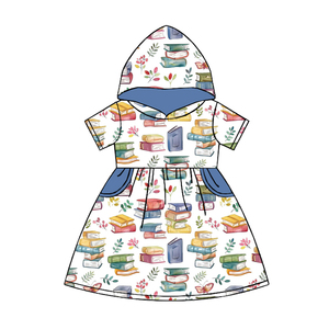 Vestido con Capucha de Seda Láctea Estampado para Niñas, Vestido Infantil de Manga Corta con Bolsillos, Estampado Personalizado en Toda la Superficie, Vestidos para Niñas Pequeñas - Product Image 4