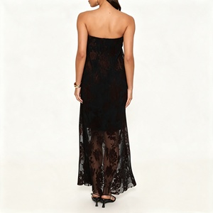 <span class=keywords><strong>Abito</strong></span> <span class=keywords><strong>Lungo</strong></span> Floreale <span class=keywords><strong>Nero</strong></span> Senza Spalline con Collo Dritto, Elegante per Ospiti di Matrimonio, Serate e Feste - Product Image 3