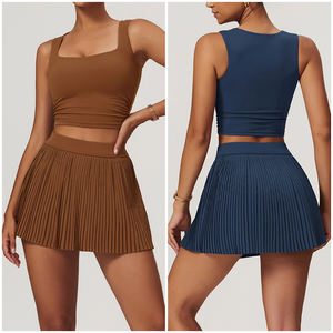 TZ8782 2-teilige Tennis kleider für Frauen Falten rock mit hoher Taille Sets mit quadratischem Hals Workout Crop Tank Tops Golf Gym Rock - Product Image 6