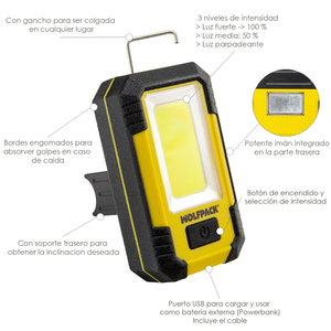 Linterna LED Profesional Compacta Recubierta de Goma con Batería Recargable, 500 Lúmenes, Función de Banco de Energía, Imán, Soporte y Gancho - Product Image 2