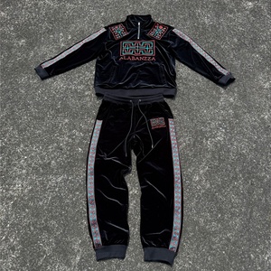 Custom Personal Labels Embroidery Design Tracksuits for <b>Men</b> High Quality Zip up <b>Velvet</b> <b>Jackets</b> and Jogging Velour Tracksuit Set - Product Image 1