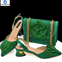 Ensemble de chaussures et sac italiens Sinya à talons bas avec pierres, fait main, pour mariage, chaussures de mariée et sac assorti pour femmes