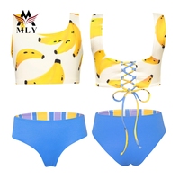Speelse Met Bananenprint Meisjes Badmode Met Hoge Taille, Gekruiste Stropdassen Kinderbadpak Voor Bij Het Zwembad