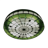 Lámpara Colgante de Vidrio Estilo Mediterráneo Hecha a Mano con Base de Acero, 16 Pulgadas, Color Verde, 2700K Blanco Cálido, E-27