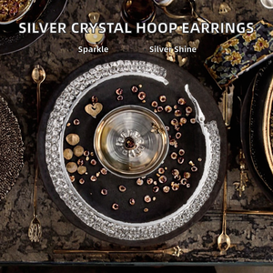 Boucles d'oreilles créoles tendance en argent, grand cercle brillant, double rangée de strass en cristal, pour enfants - Vente en gros, luxe, meilleures ventes - Product Image 2
