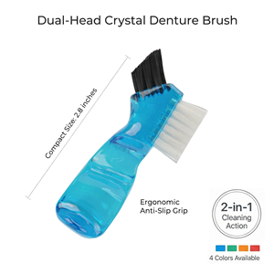 מברשת לשיניים תותבות מיני ניידת דו צדדית לניקוי שיניים מלאכותיות ידית קריסטל לטיפול בפה וליישור שיניים - Product Image 6