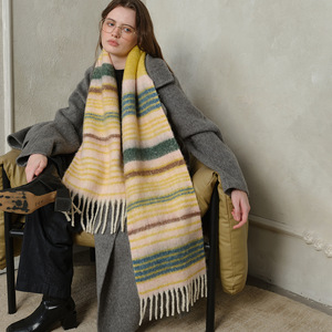 Bufanda de mezcla de lana a rayas y cuadros con tacto de cachemira sintética, gruesa y cálida para invierno, chales y envolturas de pashmina para mujer, venta al por mayor de fábrica. - Product Image 1