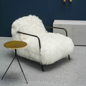 Silla de diseño de salón de piel de oveja mongol moderna de gama alta a medida, sillón de ocio con marco Tubular de Metal para dormitorio y sala de estar - Product Image 3
