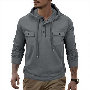 Sweat à capuche pour homme, hiver, écologique, en molleton peigné non tissé, pour sports de plein air, manches longues, avec cordon de serrage, poche sport, couleur unie - Product Image 4