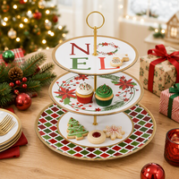 Nampan Kue & Camilan Natal 3 Tingkat Melamin dengan Logo Kustom untuk Pertukaran Kue & Pojok Minuman di Hari Raya