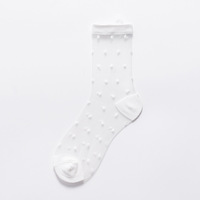 Chaussettes en soie cristal pour femmes, socquettes transparentes et fines, en maille de coton, avec motifs à pois, blanches, nouvelle mode,