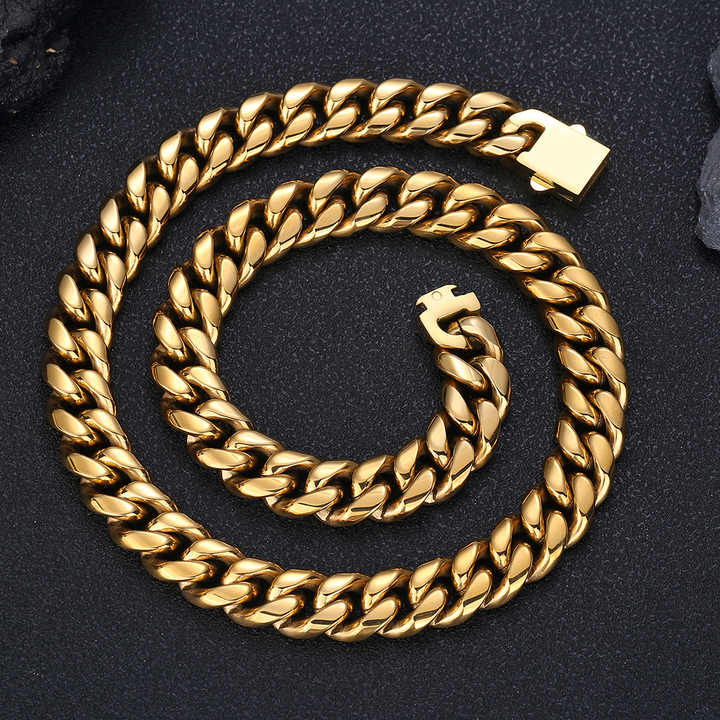NUOYA 18K Gold Plated 8mm Miami Cuban Link Chain Stainless Steel