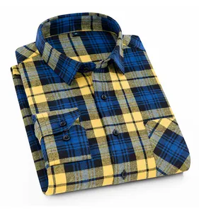 OEM/ODM camisas para hombres Personalizado Novo Logotipo Camisa de Flanela Xadrez Dos Homens Plus Size 100% Algodão Camisa de Rua Manga Longa