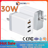 Adaptateur de chargeur USB rapide pliable 30W, multi-ports, 3 USB a, alimentation, chargeur mural pour téléphone et tablette