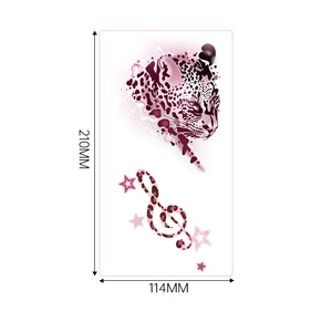 Autocollant de tatouage temporaire intégral imprimé par transfert à l'eau, motif tête de léopard et papillon scintillant, rose, résistant à l'eau, longue durée - Product Image 6
