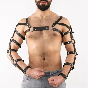 Harnais en cuir pour hommes Ceinture de poitrine en cuir Pu réglable Sexe <span class=keywords><strong>SM</strong></span> Bondage Fetish - Product Image 5