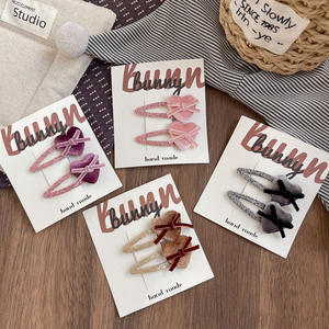 Noeud en velours doux de style coréen en forme de cœur, pince à cheveux <span class=keywords><strong>fine</strong></span> et scintillante pour enfants, pince à cheveux mignonne pour petite fille à la plage - Product Image 1