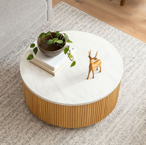 Modern <b>White</b> Marble <b>Round</b> Coffee <b>Table</b> with Storage Living Room Furniture Decorative & Eco-Friendly - Product Image 1