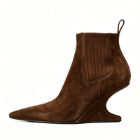 Bottines en daim pour femmes, à talons compensés hauts et originaux, avec empeigne élastique et bout pointu, couleurs personnalisables