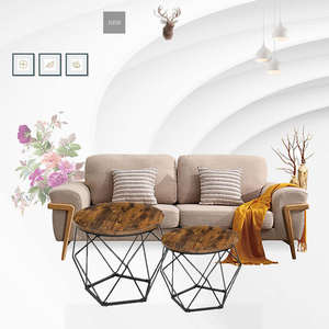 Rustic Brown Wood Top Coffee <b>Table</b> <b>Nesting</b> Side <b>Table</b> with Sturdy Metal Base for Bedroom & Living Room - Product Image 6