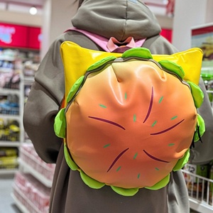 Cute Stereo Cartoon Cheeseburger Crossbody <b>Backpack</b> <b>with</b> Waterproof PU Zipper Closure and Polyester Lining - Product Image 1