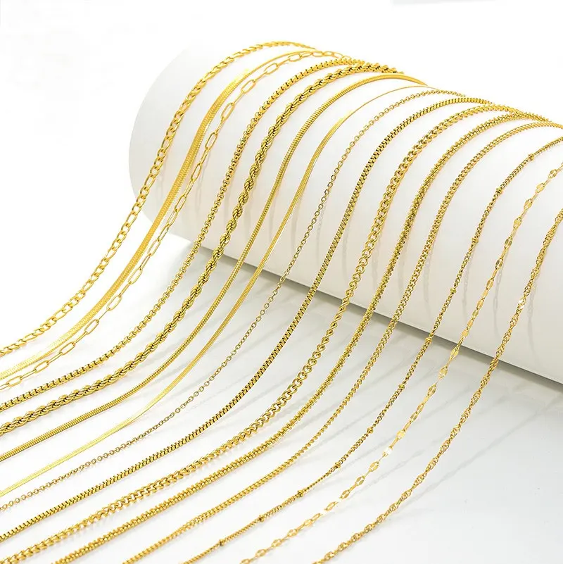 Impermeable PVD 18K chapado en oro de acero inoxidable Cruz serpiente hueso Twist caja cadenas gargantilla cadena collares para la fabricación de joyas
