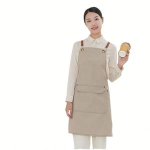 Workwear Cotton Sleeveless Bib <b>Apron</b> with Waist for Milk Tea Barista Fashion Men and Women Eco-Friendly <b>Kitchen</b> Use - Product Image 1
