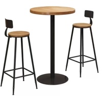 Ensemble de table haute ronde en métal avec assise en bois et dossier croisé pour café, hôtel, bar à domicile et événements