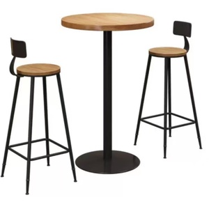 High <b>Bar</b> <b>Table</b> Set <b>Round</b> Metal with Wooden Seat Cross Back Design for Cafe Hotel Home <b>Bar</b> & Event Use - Product Image 5