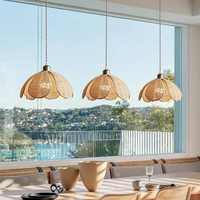 Pétales Log Style Lustre Grand Rotin Lustre Restaurant Lustre Japonais Tissé B & B Chambre Chambre Salon Lampe
