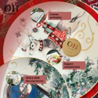 Assiettes de Présentation en Céramique Série Noël, Bord Doré, Motif Père Noël, Vaisselle en Porcelaine, Décoration de Mariage, Assiettes en Porcelaine Fine