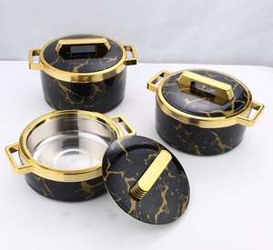 Ensemble de 3 casseroles isothermes à texture marbre avec bordure dorée linéaire, 1,5L, 2L, 2,5L, pour garder les aliments au chaud, <span class=keywords><strong>cadeau</strong></span> de <span class=keywords><strong>cuisine</strong></span> - Product Image 1