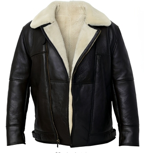 Veste en cuir noire pour homme, style moto, avec doublure zippée, coupe-vent, pour l'hiver - Product Image 1
