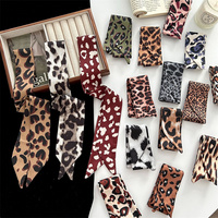 Écharpe fine de luxe pour femme, style coréen, imprimé léopard jungle, ruban décoratif pour poignée de sac et tour de cou