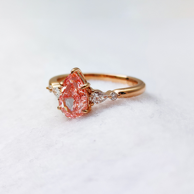 Fancy Pink Pear Cut Lab Created Diamond 10K/14K/18K Solid Gold Women's Trendy Ring