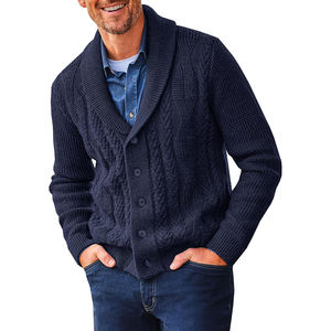 Custom European Style V-neck Knitwear for Winter Vintage Chunky <b>Men's</b> <b>Shawl</b> Collar Cable Knit <b>Cardigan</b> - Product Image 3