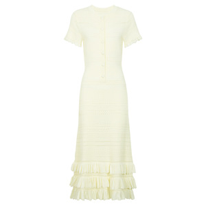 <span class=keywords><strong>Robe</strong></span> longue trapèze en maille unie pour <span class=keywords><strong>femme</strong></span>, col rond, <span class=keywords><strong>manches</strong></span> <span class=keywords><strong>courtes</strong></span>, ourlet à volants, design ajouré, qualité supérieure, collection <span class=keywords><strong>été</strong></span> - Product Image 3