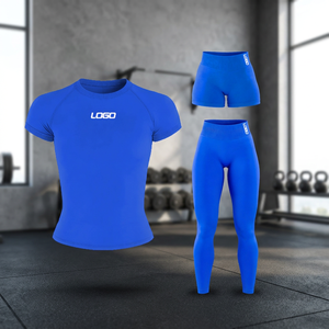 Women Plus Size Lightweight Seamless Solid Yoga Set 3pcs Full Sleeve <b>Top</b> Shorts Leggings Four-Way Stretch Breathable Fitness Gym - Product Image 3