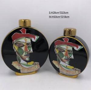 Tarro de almacenamiento retro de lujo Tarro de cerámica Forma especial Patrón humano Florero de cerámica negro - Product Image 6