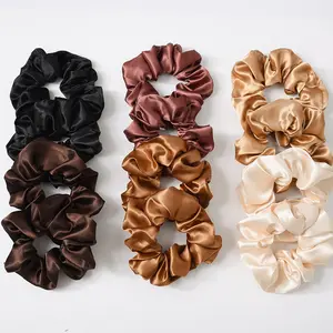 Women Girls Silky Satin Hair Scrunchies Solid Elastic Elegant Rubber Band Headwear Holder Scrunchy Accessoires
