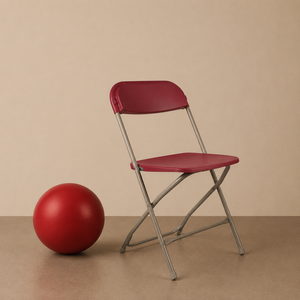 Chaise pliante robuste en plastique et métal à dossier plat, finition rouge bordeaux, mobilier de jardin extérieur imperméable - Product Image 1