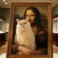 Maison pour chat en carton ondulé Mona Lisa Painting Cute Kitten - Lit et griffoir amusants pour chat